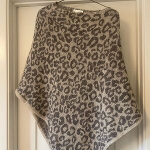 Leopard-Print Knit Poncho in Taupe and Cream